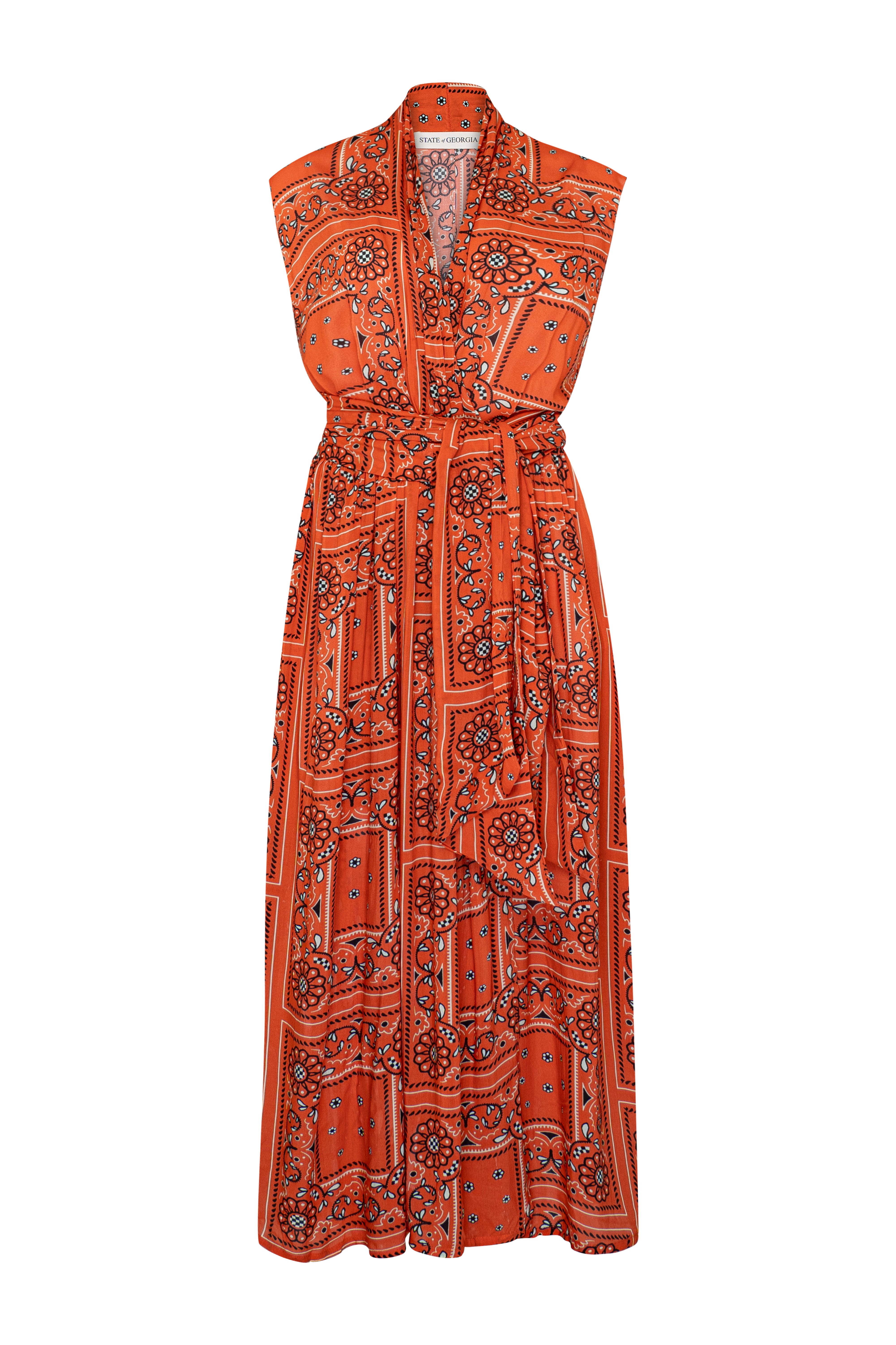 THE POINT DRESS MAXI - BANDANA BLOOD ORANGE PRINT