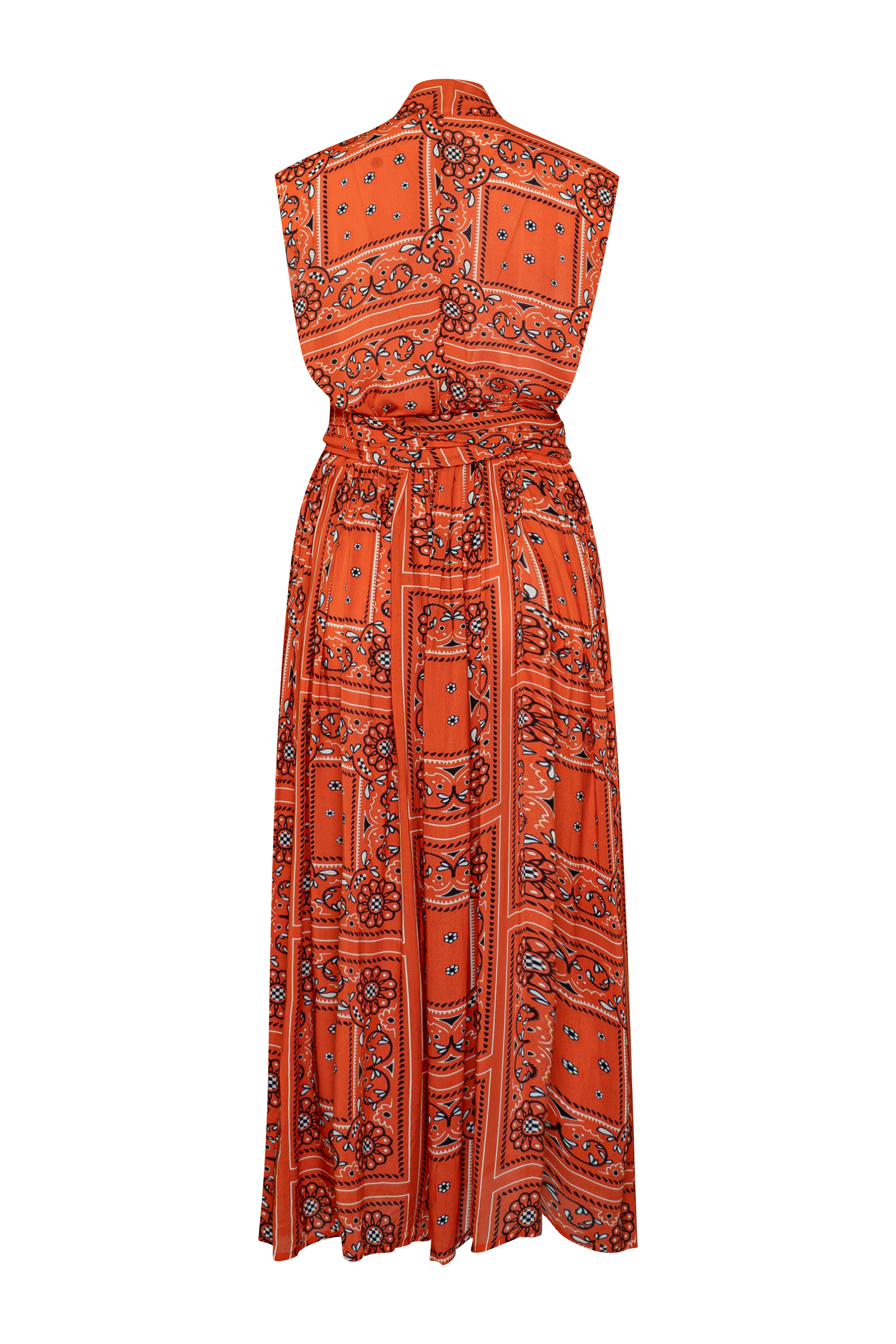 THE POINT DRESS MAXI - BANDANA BLOOD ORANGE PRINT