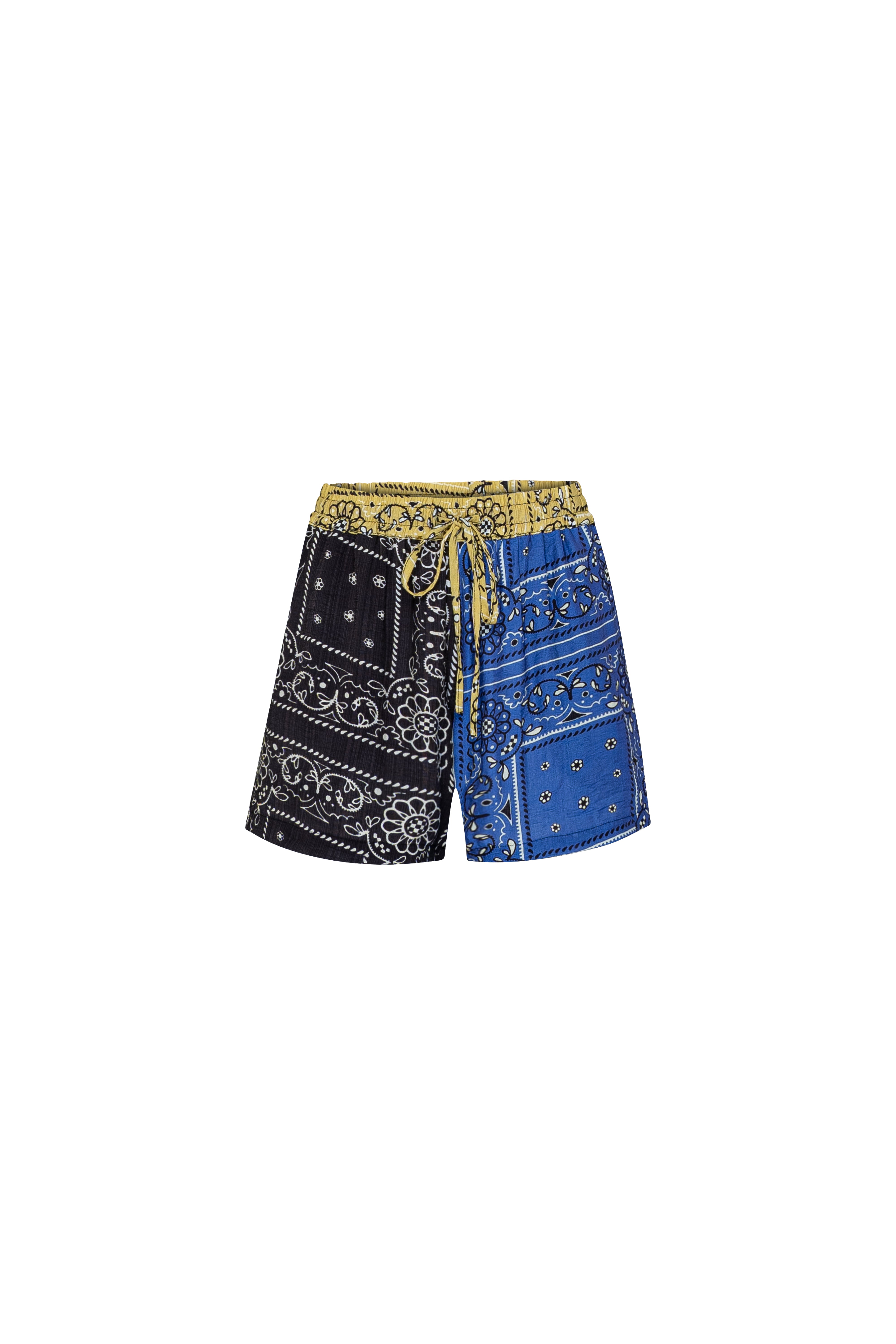 PATCHWORK SALLY DRAWSTRING SHORT - PATCHWORK BANDANA STATE PRINT BLUE/BLACK/LIME