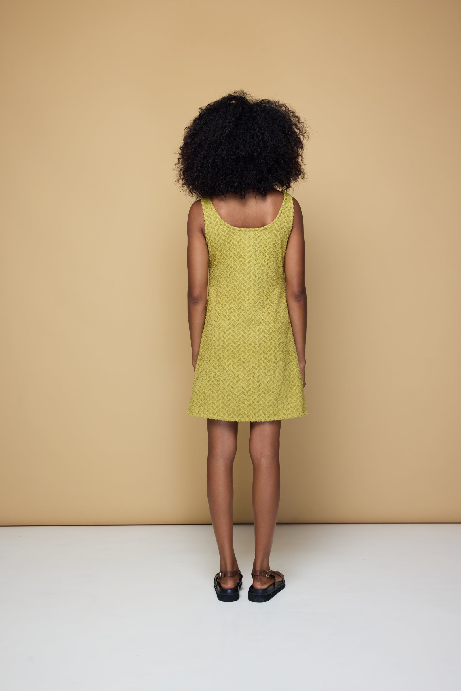 TERRINGBONE SINGLET DRESS - PEAR GREEN