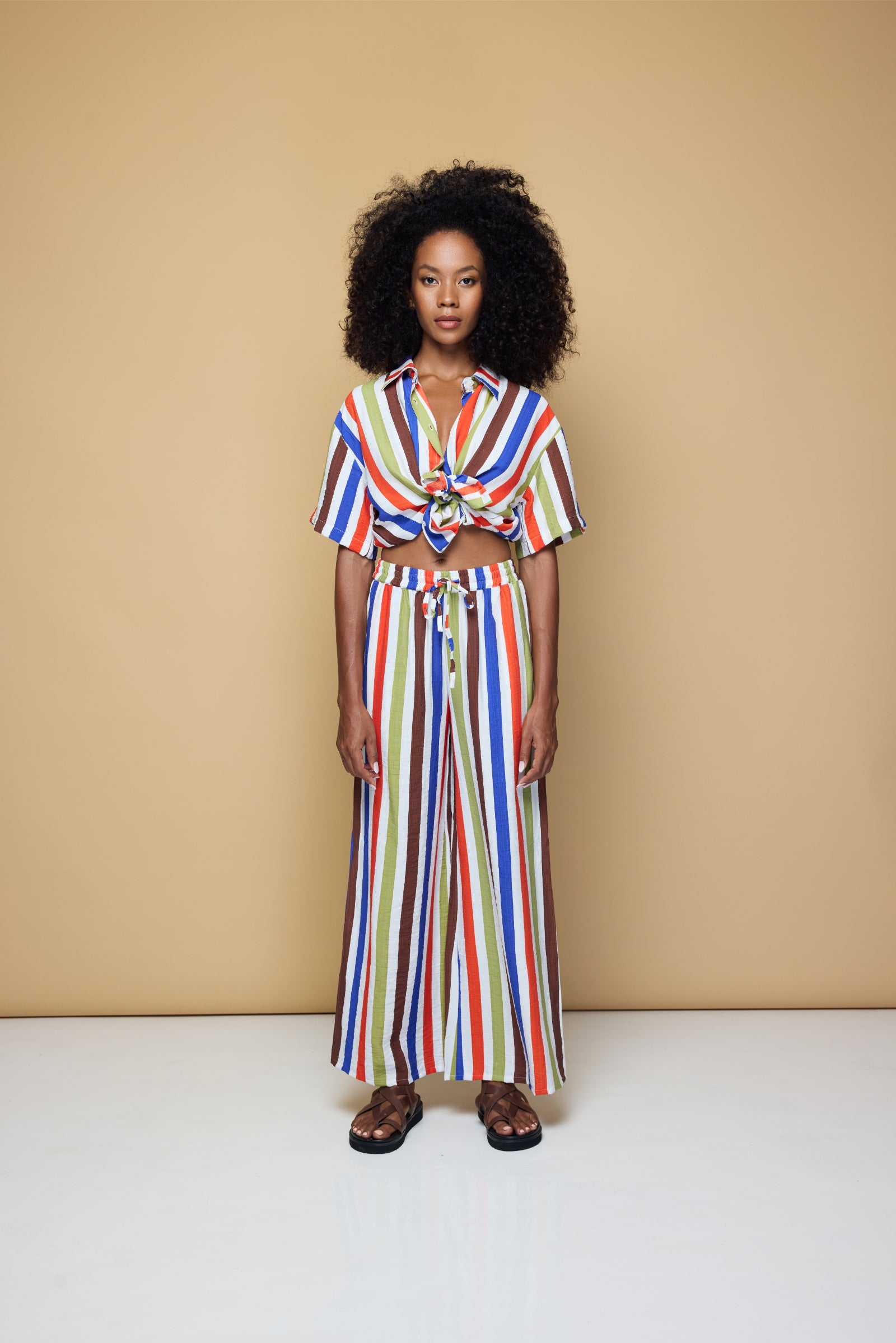 COOLIO STRIPE ELASTIC DRAWSTRING PANTS - COOLIO STRIPE