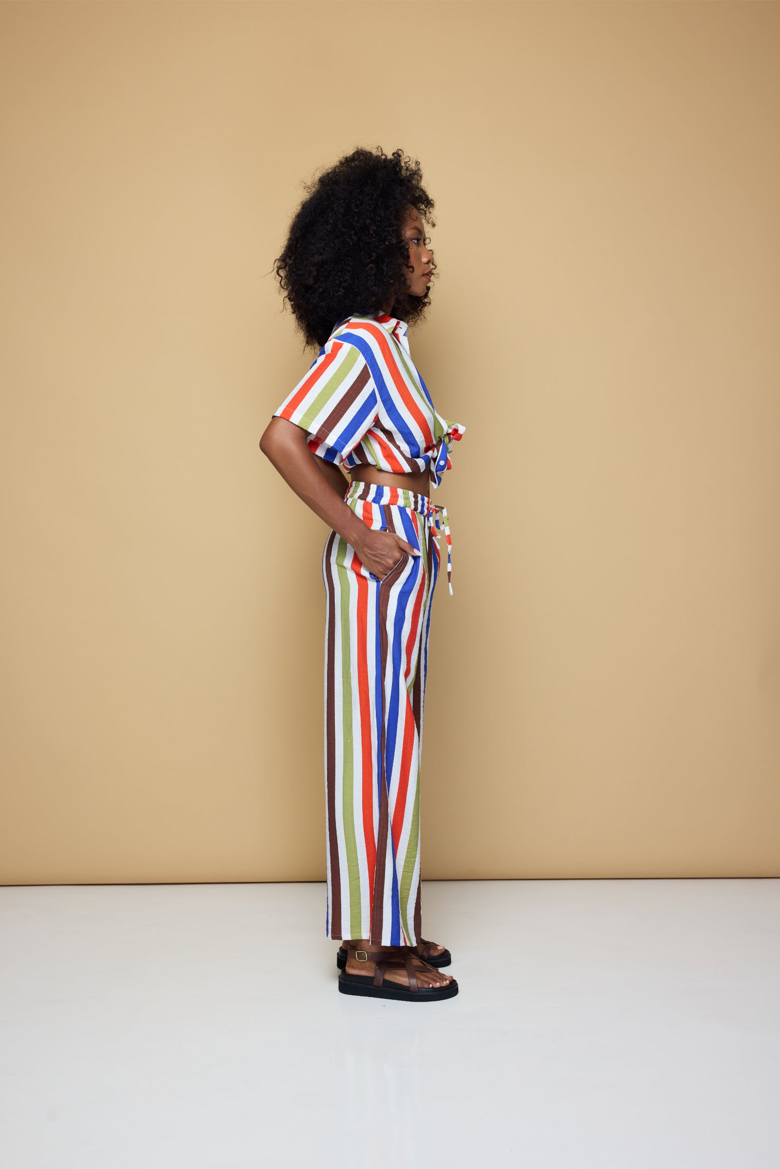 COOLIO STRIPE ELASTIC DRAWSTRING PANTS - COOLIO STRIPE