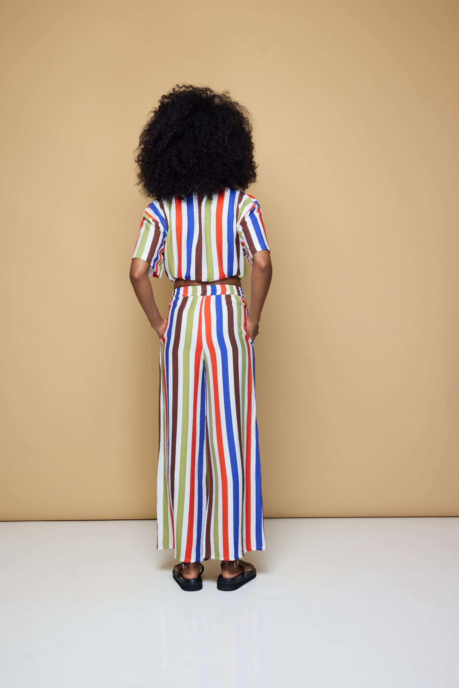 COOLIO STRIPE ELASTIC DRAWSTRING PANTS - COOLIO STRIPE