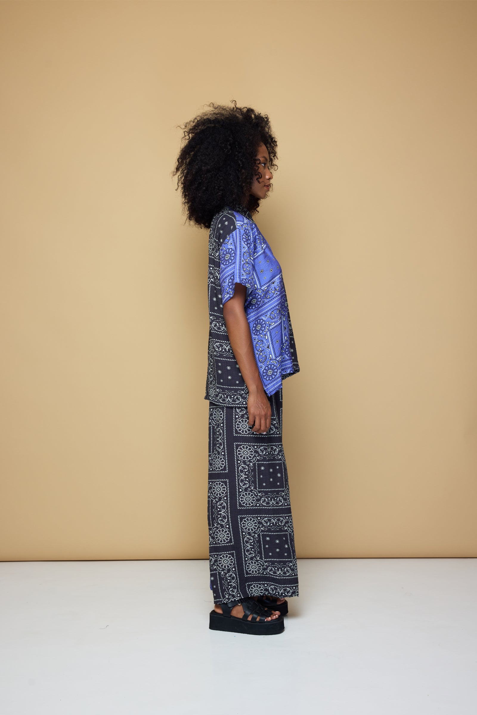 PATCHWORK SALLY SHIRT - PATCHWORK BANDANA STATE PRINT BLUE/BLACK/LIME