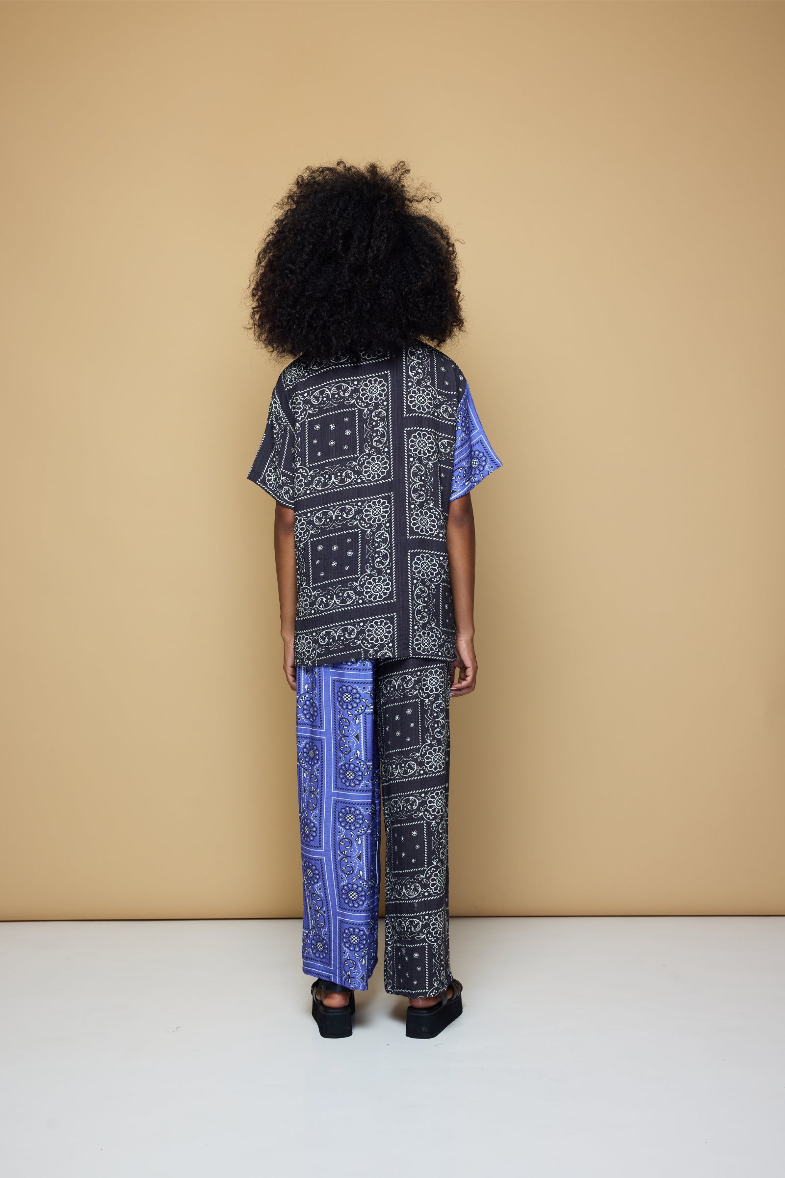 PATCHWORK SALLY SHIRT - PATCHWORK BANDANA STATE PRINT BLUE/BLACK/LIME