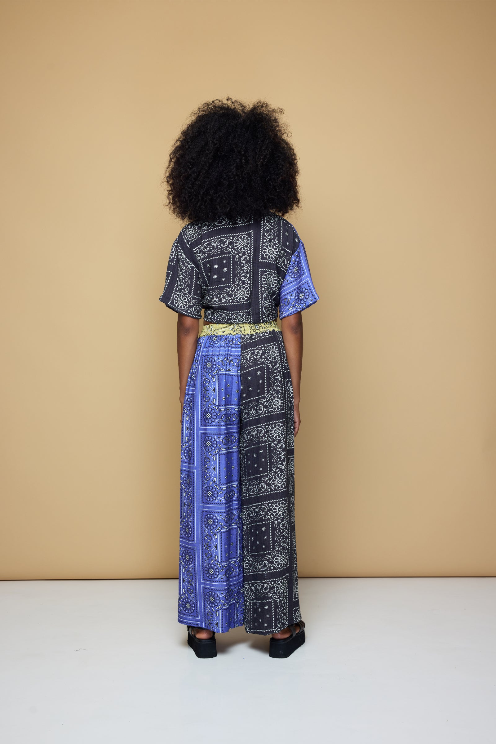 PATCHWORK SALLY ELASTIC DRAWSTRING PANTS - PATCHWORK BANDANA STATE BLUE/BLACK/LIME