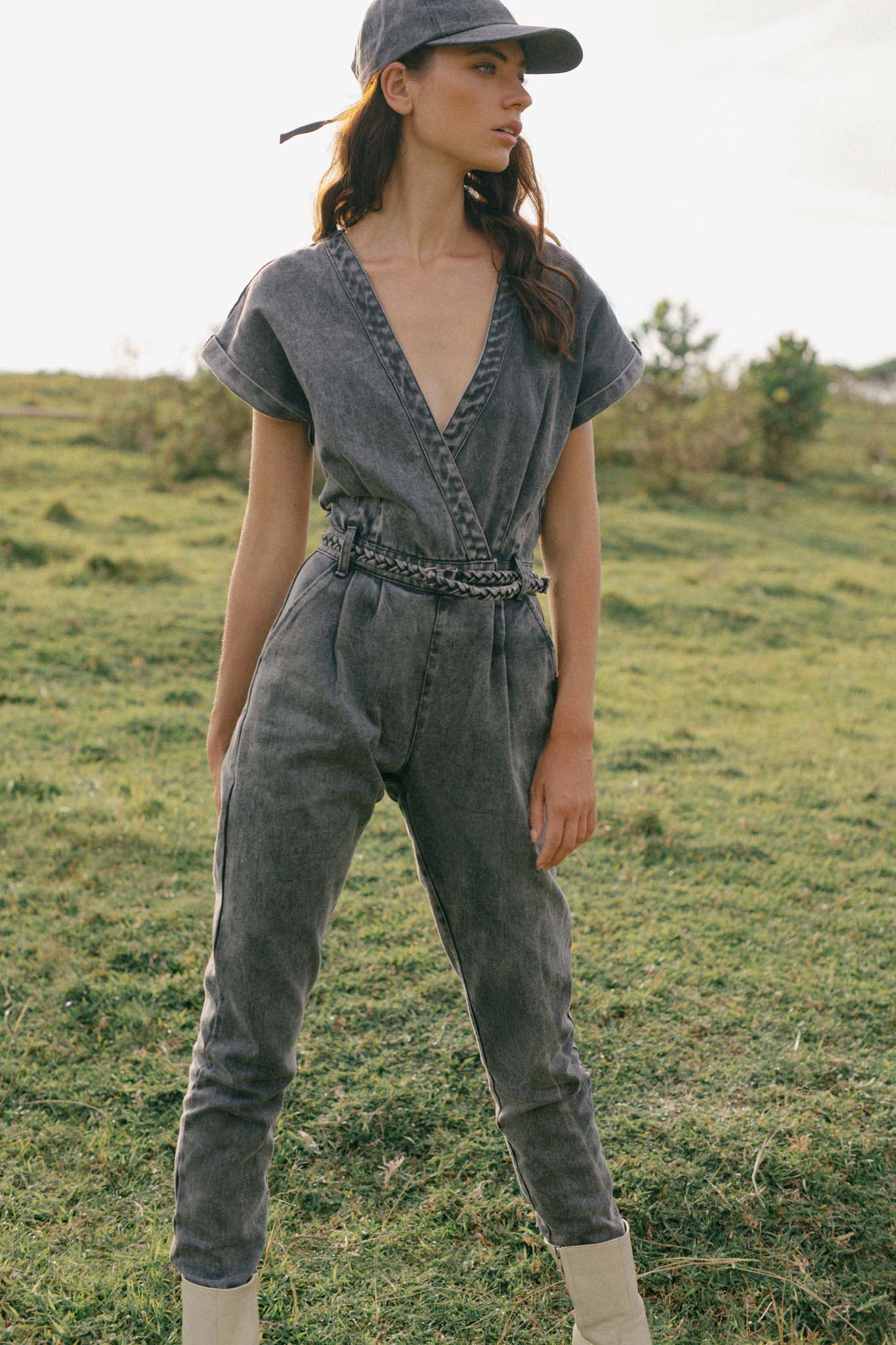 JANE SAYS STONE WASHED JUMPSUIT - BLACK