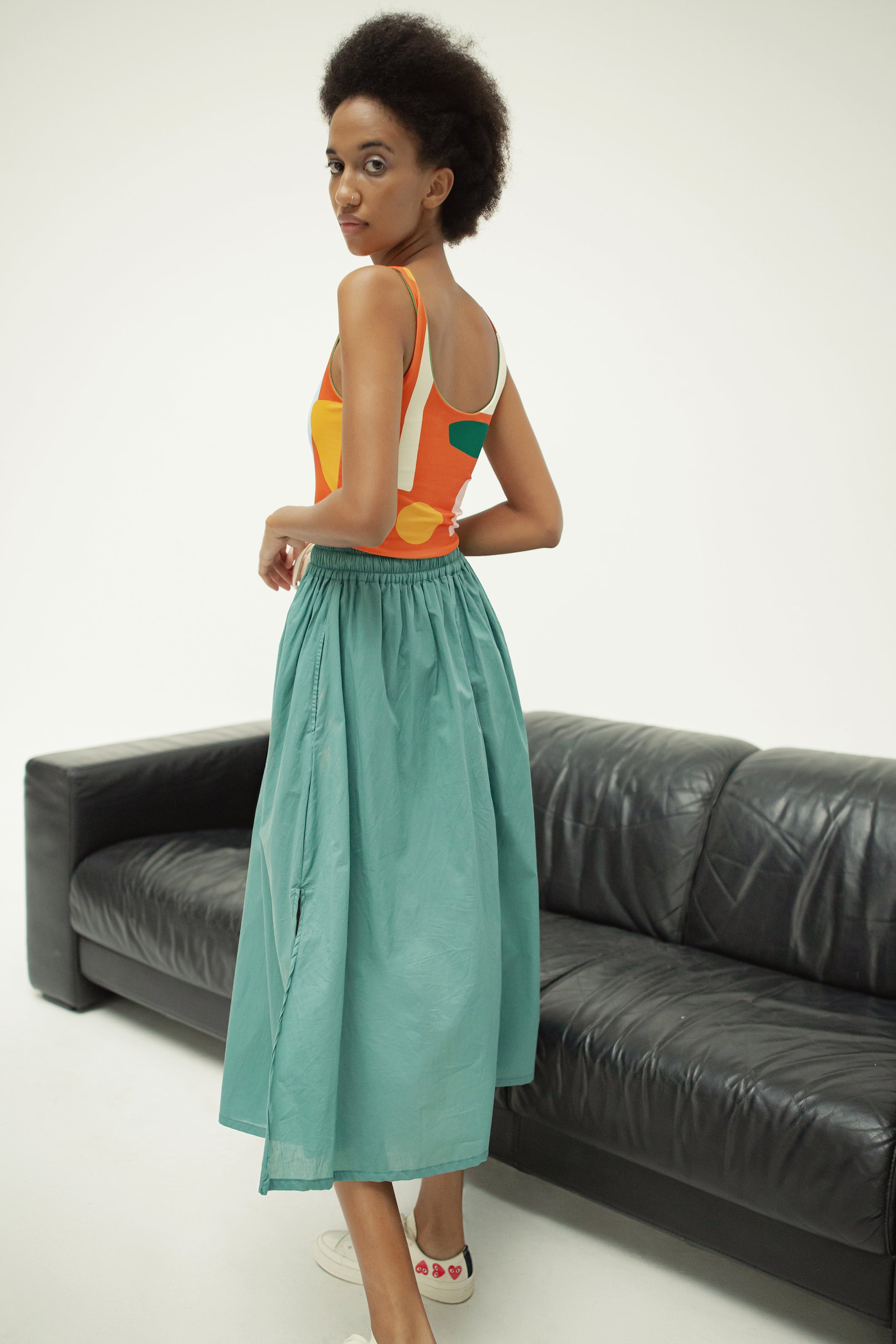 THE TULIE DRAWSTRING SKIRT - DUSTY GREEN