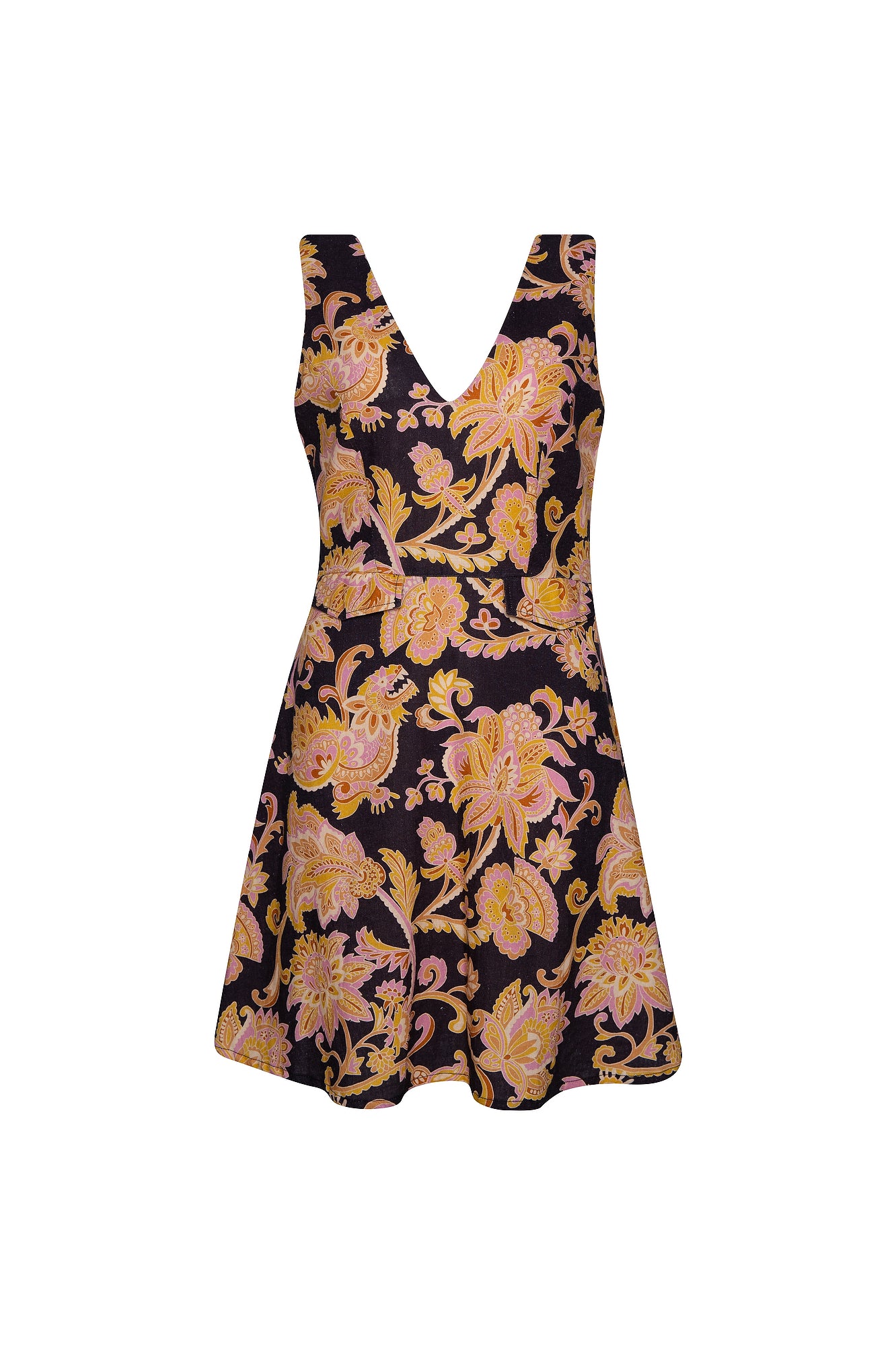 THE LITTLE LINEN V NECK MINI DRESS - PAISLEY NAGA