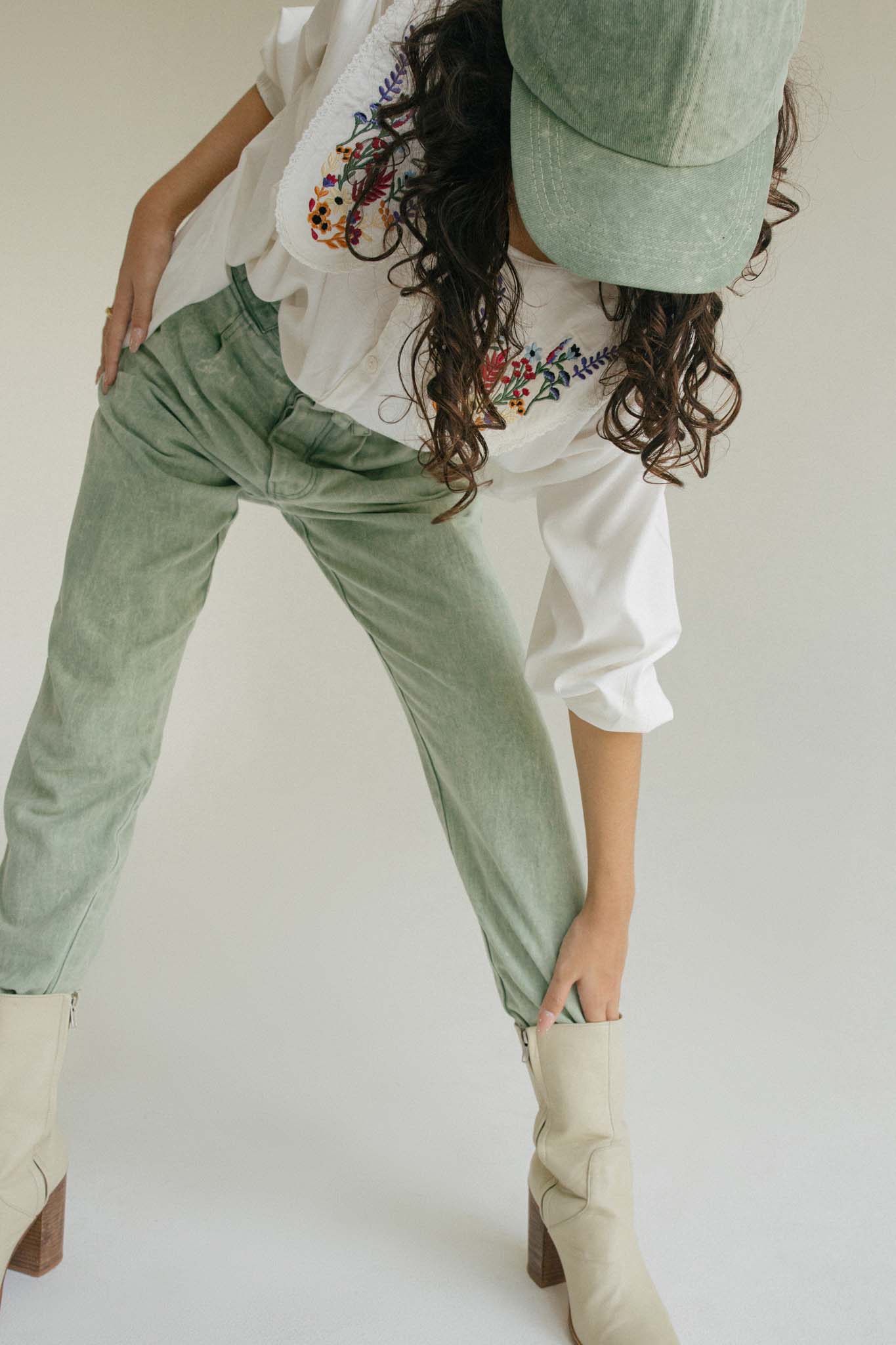 THE PERRY LONG PANTS - STONE WASHED GREEN