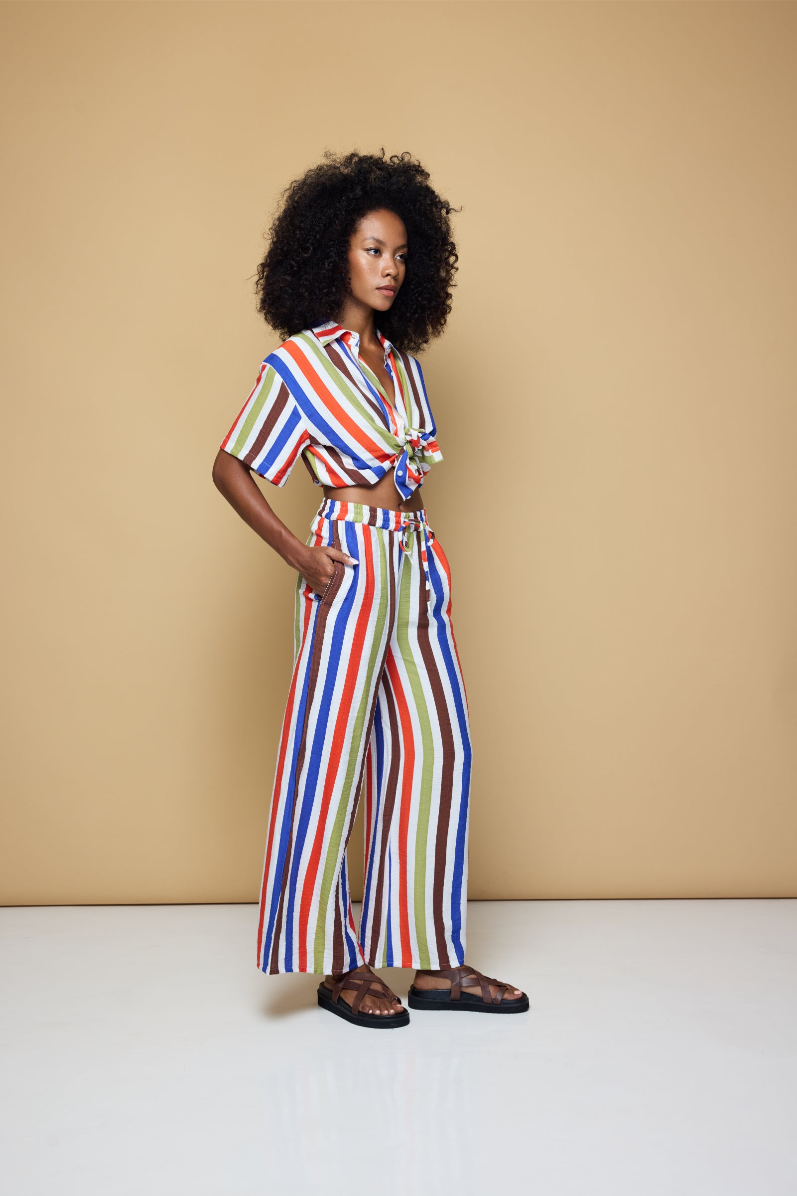 COOLIO STRIPE ELASTIC DRAWSTRING PANTS  - COOLIO STRIPE