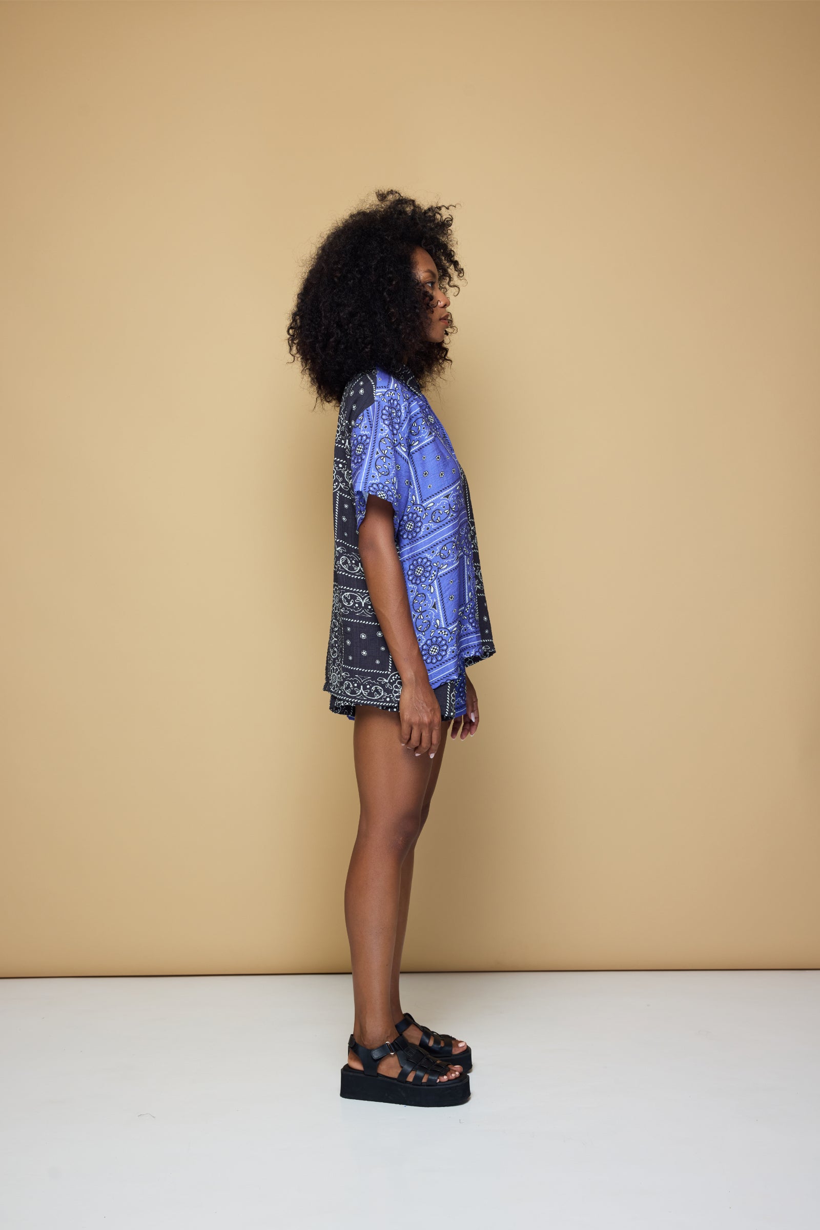 PATCHWORK SALLY SHIRT - PATCHWORK BANDANA STATE  PRINT  BLUE/BLACK/LIME