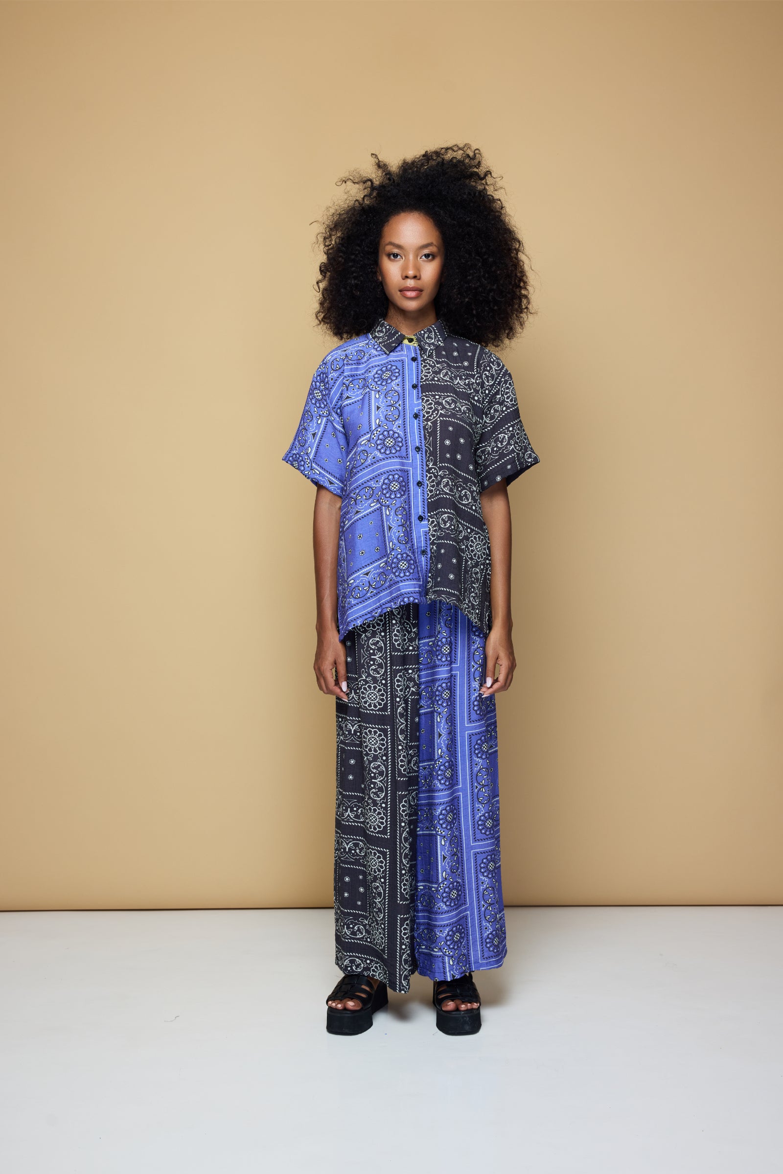 PATCHWORK SALLY ELASTIC DRAWSTRING PANTS  - PATCHWORK BANDANA STATE  BLUE/BLACK/LIME