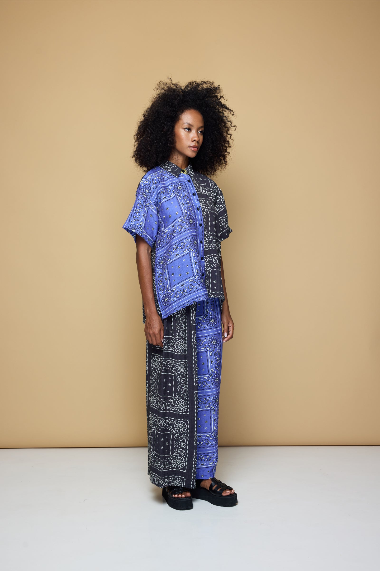 PATCHWORK SALLY SHIRT - PATCHWORK BANDANA STATE  PRINT  BLUE/BLACK/LIME