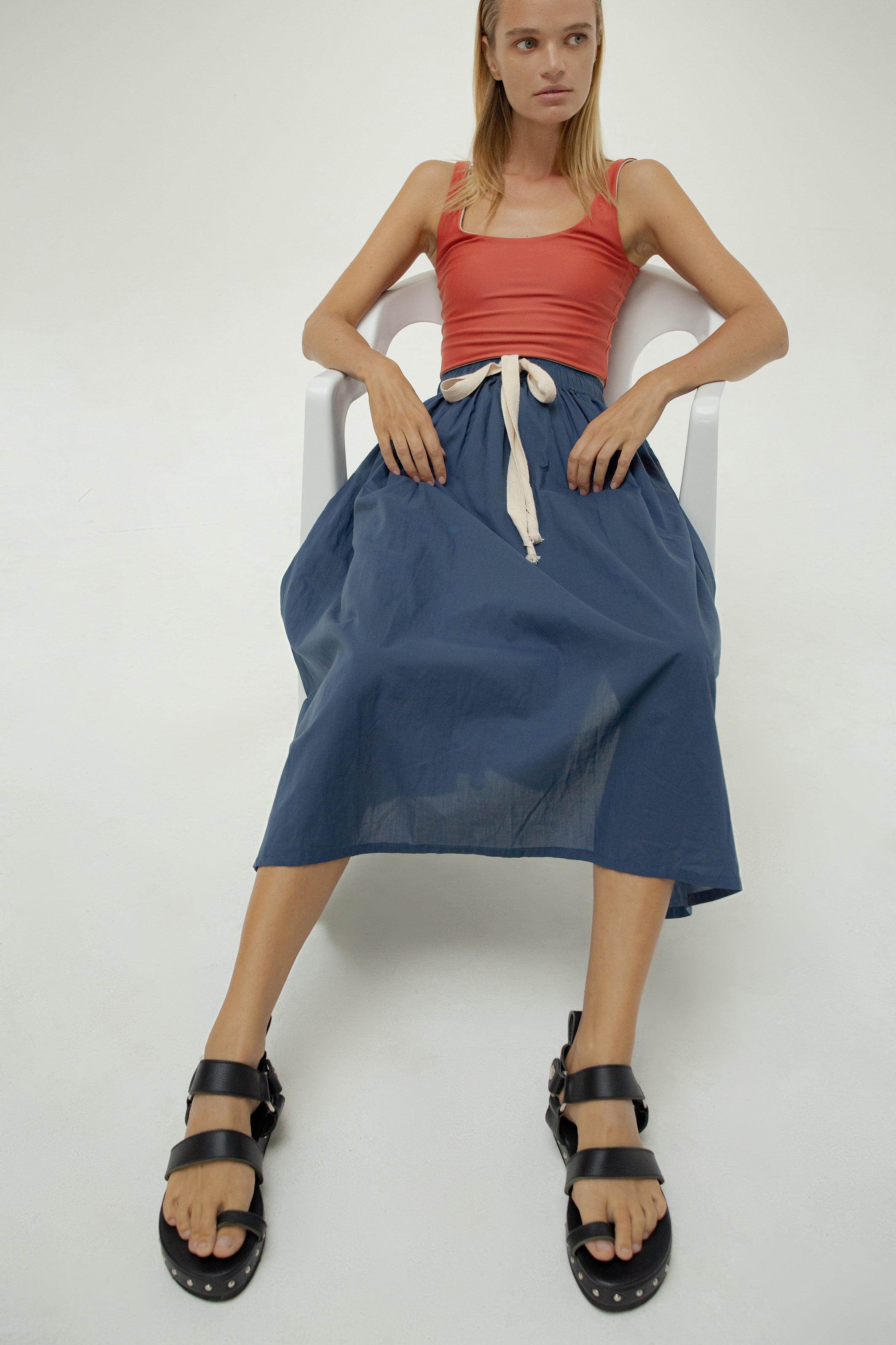 THE TULIE  DRAWSTRING SKIRT - NAVY BLUE